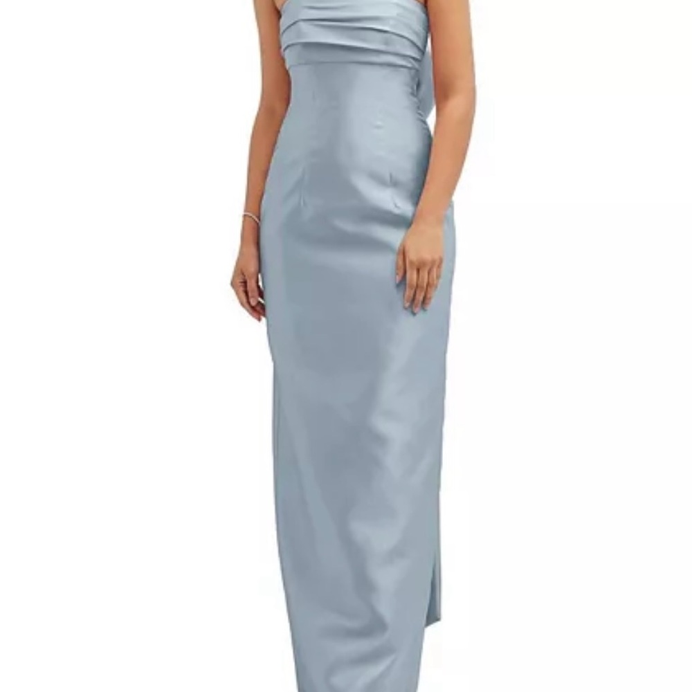 ALFRED SUNG Strapless Blue Satin Gown Bow Back - Color Mist